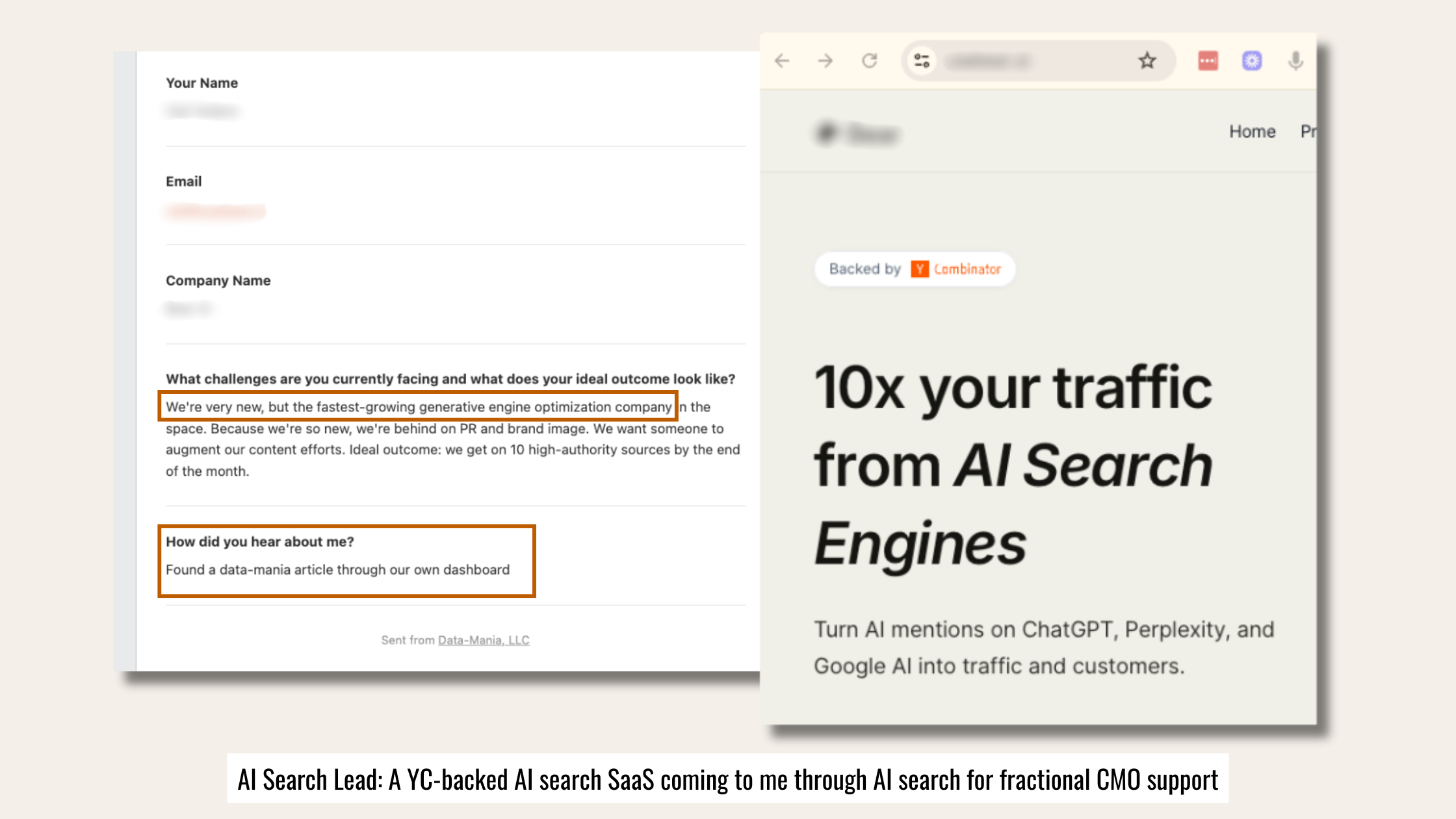YC-backed AI search startup reached out for fractional CMO support after finding Data-Mania via AI search